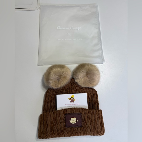 Love Your Melon Curious George Beanie with Pom Poms - New in Package - Picture 3 of 3